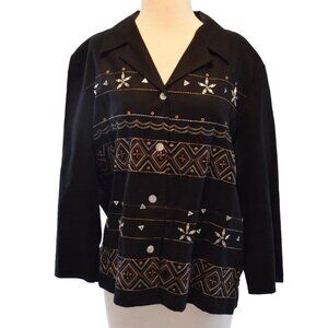 Vintage Alfred Dunner Embroidered & Beaded Linen Button Front Jacket Plus Size